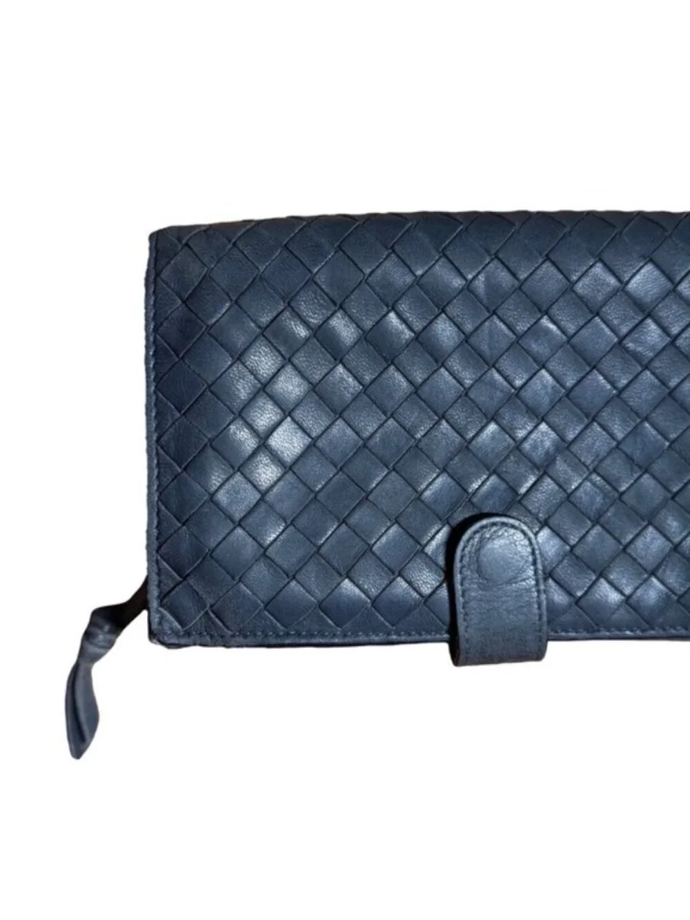 Bottega Veneta Intrecciato Woven Leather French Wallet Soft Blue Classic